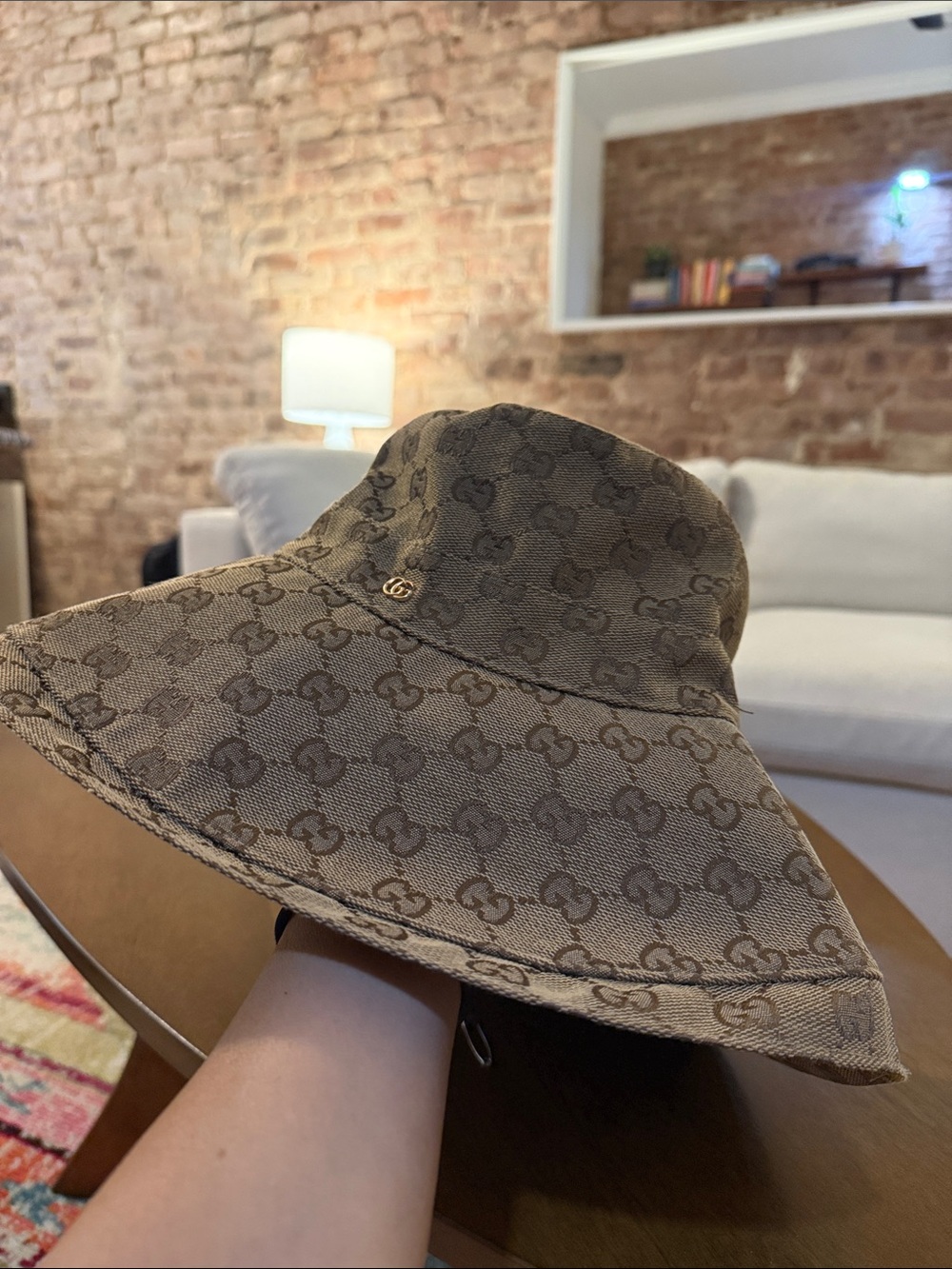 Gucci Brown GG Supreme Logo Bucket Hat - Picture 5 of 6